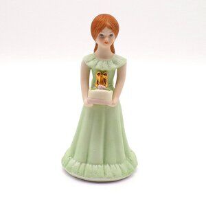 ENESCO Growing up Birthday Girls Figurine 11 Brown Hair Cake Porcelain VTG 1982